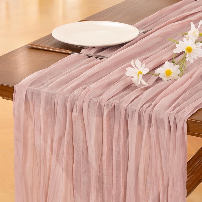 10PCS PINK CHEESECLOTH TABLE RUNNER BOHO RUSTIC GAUZE DUSTY PINK FALL THANKSGIVING 120 INCH 10FT CHEESE CLOTH RUNNER FOR WEDDING PARTY BABY SHOWER BIRTHDAY HOME DECOR HOLIDAY DECORATIONS