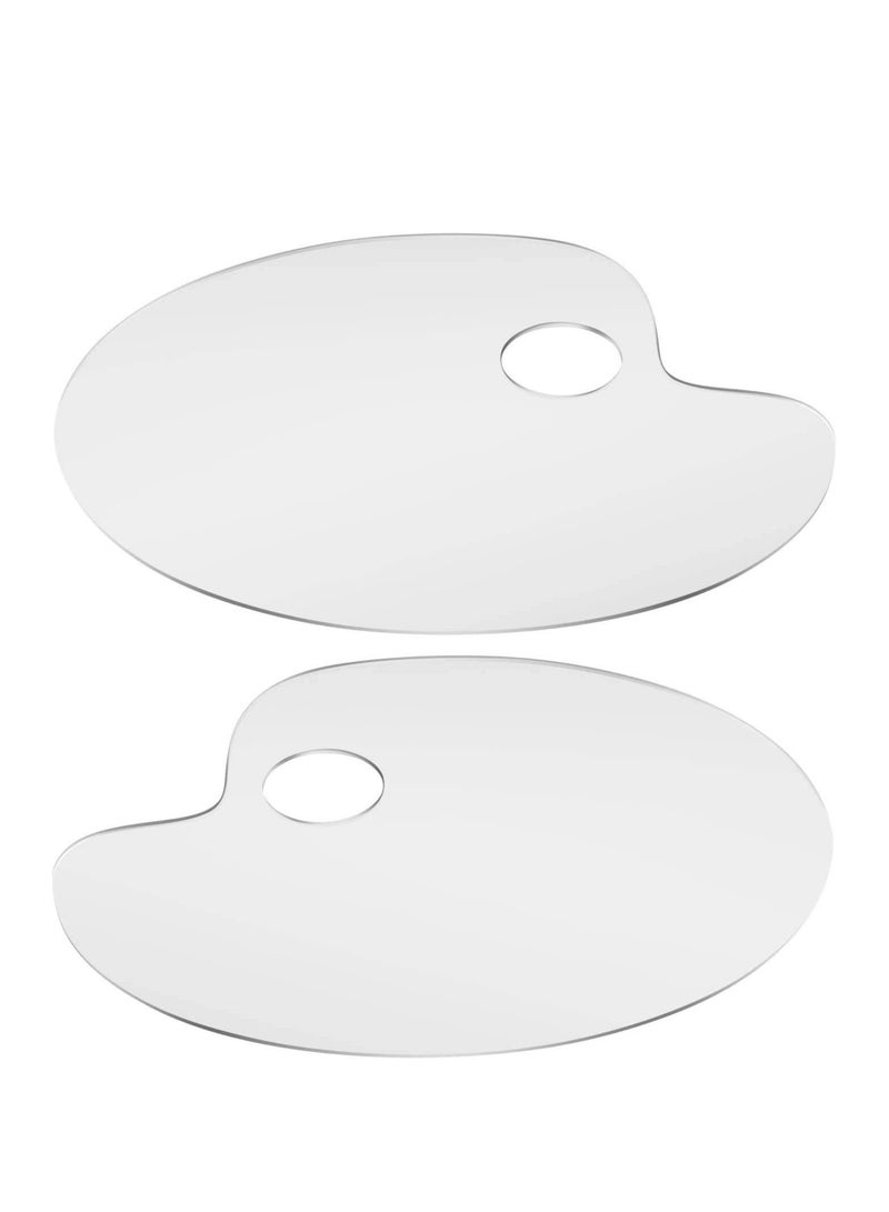 Premify 2pcs Reusable Clear Acrylic Paint Palette Set of Two 8 x 11.8 Inch Oval Shaped Artist Painting Pallette Non-Stick Oil Paint Washable with Thumb Hole, Protective Painting Film for DIY Art Craft - Image 1