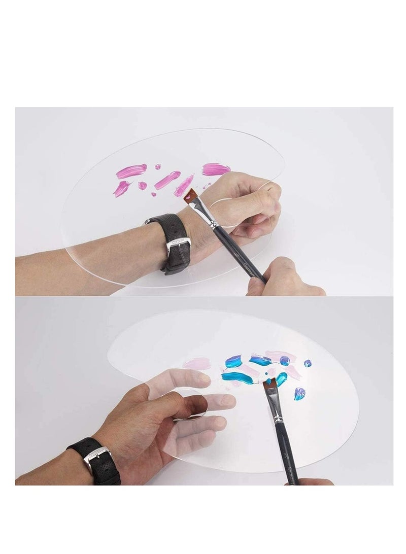 Premify 2pcs Reusable Clear Acrylic Paint Palette Set of Two 8 x 11.8 Inch Oval Shaped Artist Painting Pallette Non-Stick Oil Paint Washable with Thumb Hole, Protective Painting Film for DIY Art Craft - Image 3