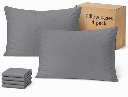 ZPECC Dark Gray Pillow Cases King Size Set of 4 20x36 Envelope Closure Pillowcases Soft Plain Brushed Microfiber Covers Hypoallergenic Breathable - Image 1