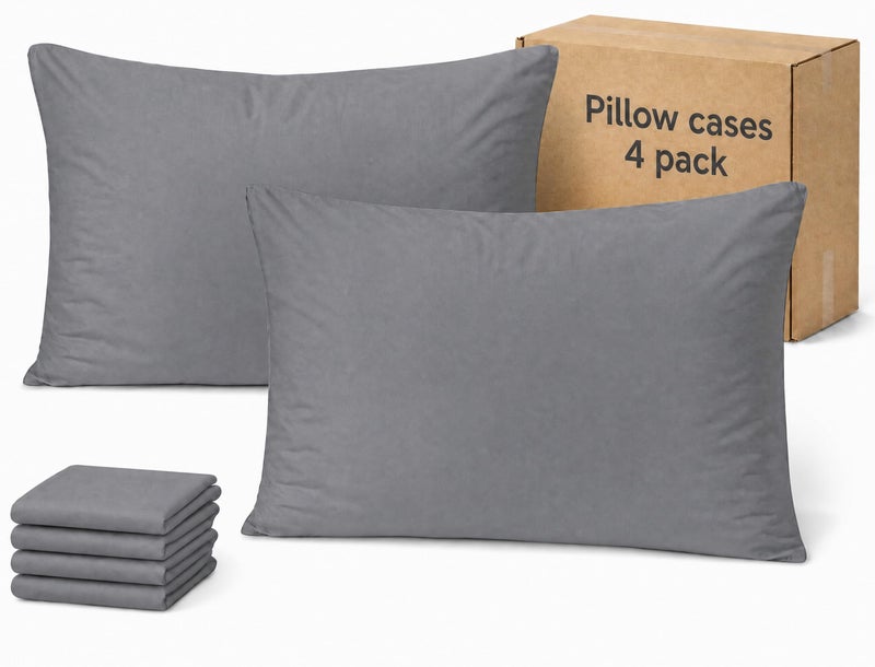 ZPECC Dark Gray Pillow Cases King Size Set of 4 20x36 Envelope Closure Pillowcases Soft Plain Brushed Microfiber Covers Hypoallergenic Breathable - Image 2
