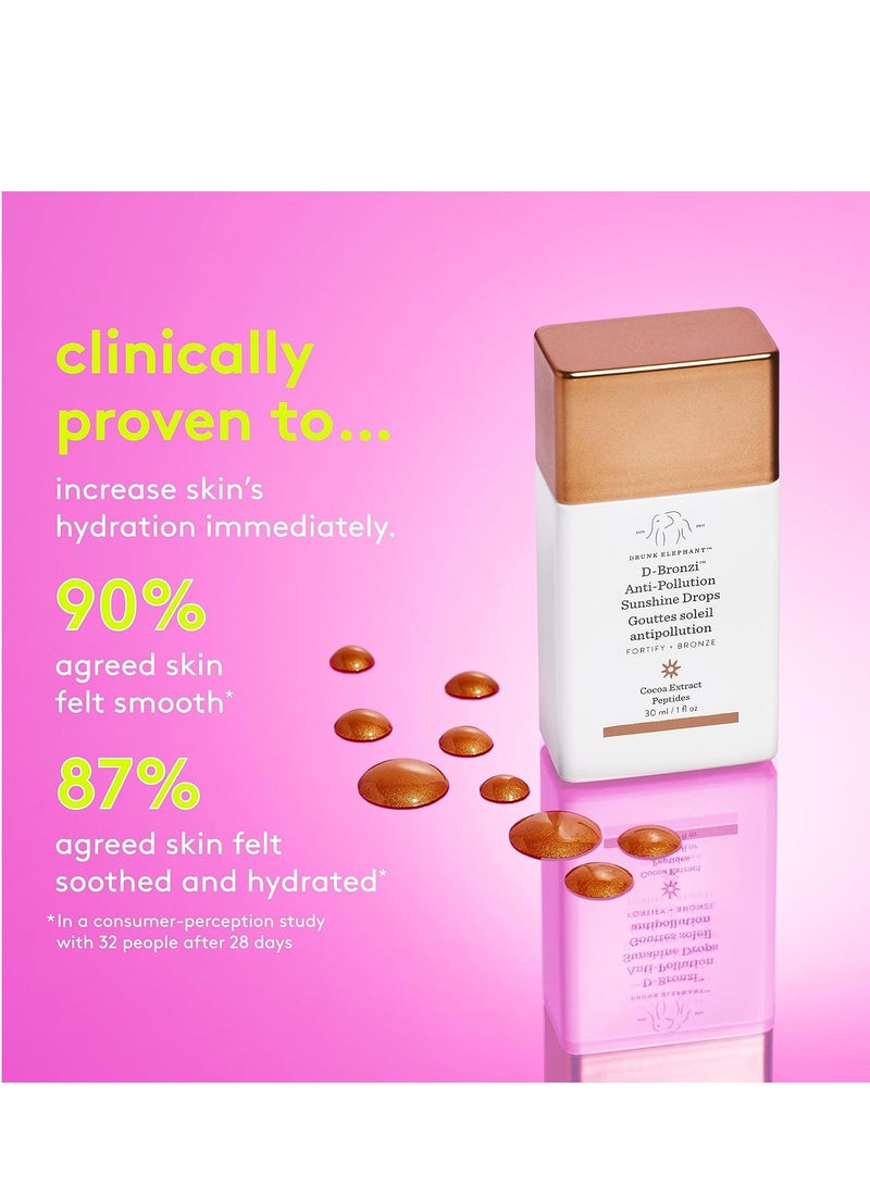 DRUNK ELEPHANT - Drunk Elephant D-Bronzi antipollution sunshine serum drops replenishing face and body bronzing serum for fine lines and wrinkles 30 mL / 1 fl oz - Image 1