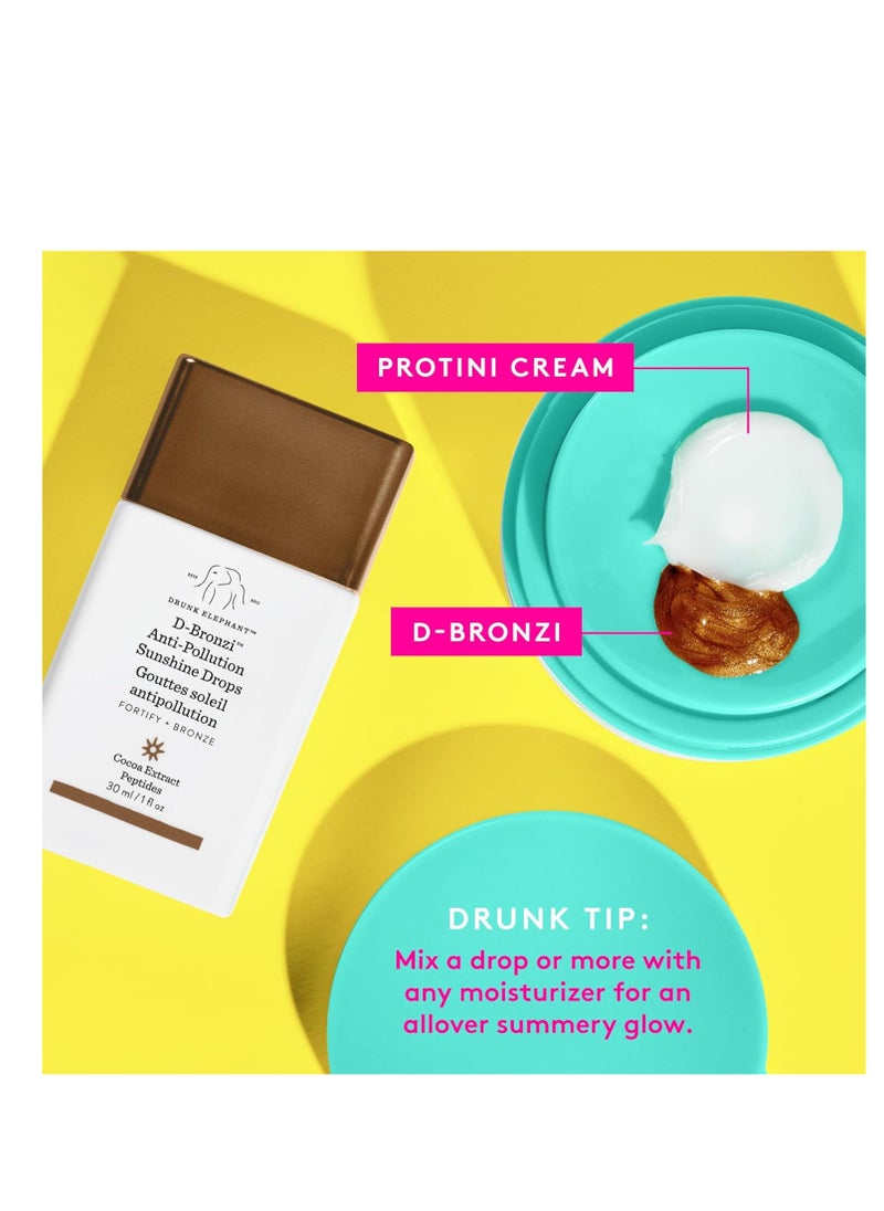 DRUNK ELEPHANT - Drunk Elephant D-Bronzi antipollution sunshine serum drops replenishing face and body bronzing serum for fine lines and wrinkles 30 mL / 1 fl oz - Image 1