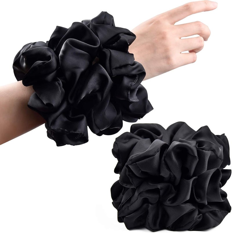 CEELGON Black Big Scrunchies for Women 6.3Inches Large Scrunchie Satin Oversized Silk Thick Elastic Hair Ties Jumbo Hair Scrunchies 6 Pack (Black) - Image 1