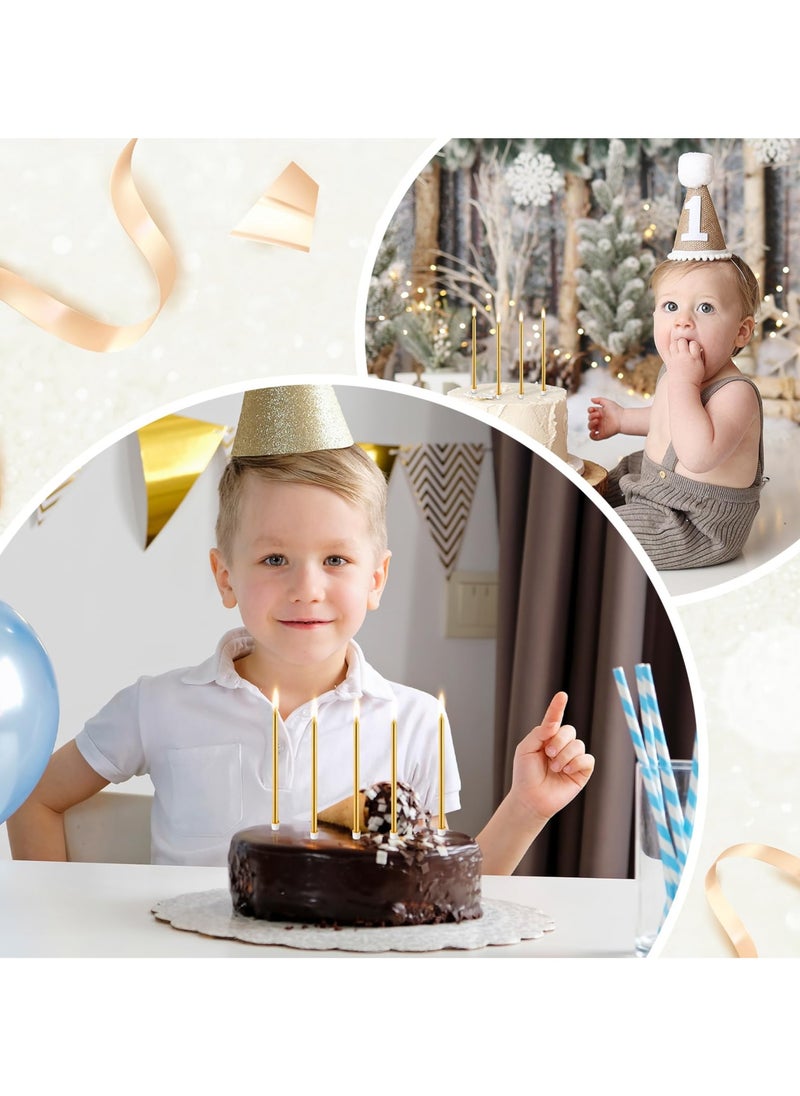 RTYY مجموعة من 12 شمعة عيد ميلاد مطلية بالكهرباء، شموع كعكة طويلة ورفيعة، شموع بطيئة الاحتراق لأعياد الميلاد والزفاف وديكورات الحفلات المحظوظة (ذهبي + فضي)  - Image 4