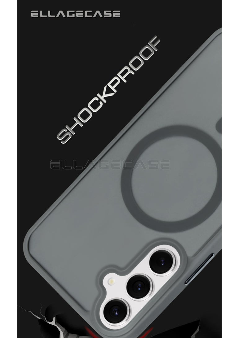 ELLAGECASE حافظة أنيقة باللون الرمادي لهاتف سامسونج جالاكسي S24، حماية كاميرا قوية، مضادة للصدمات، حماية معززة، متوافقة مع شحن MagSafe والشحن اللاسلكي - Image 2