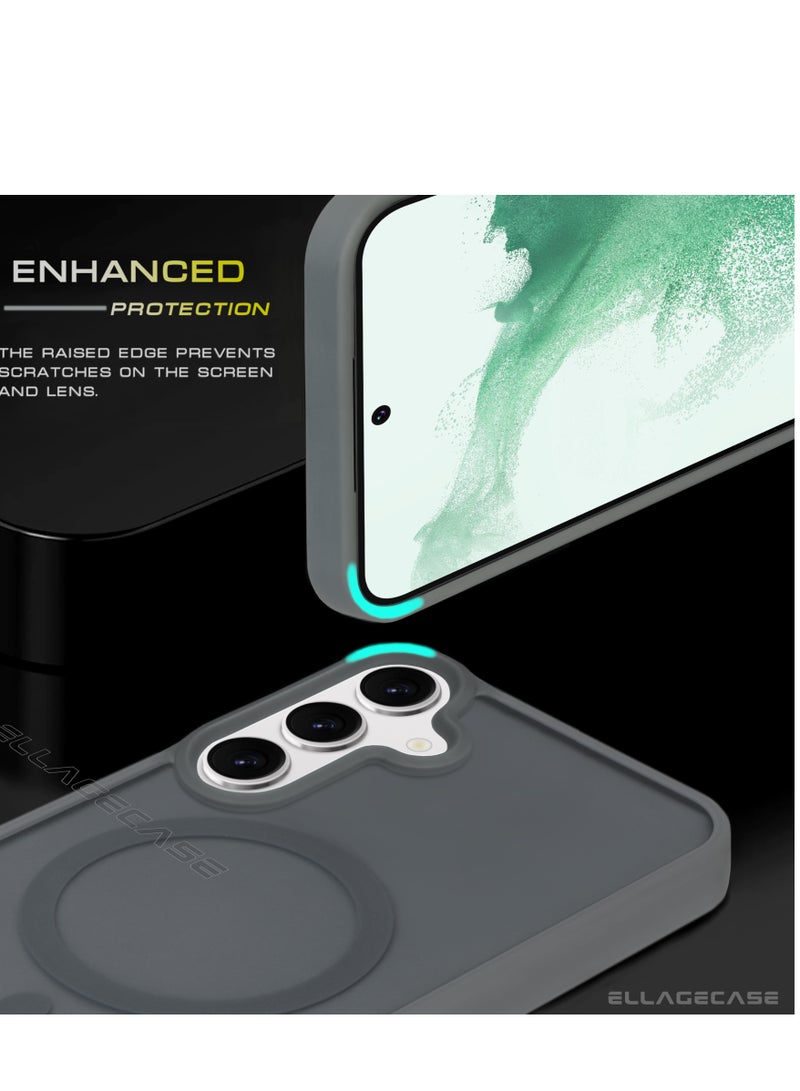 ELLAGECASE حافظة أنيقة باللون الرمادي لهاتف سامسونج جالاكسي S24، حماية كاميرا قوية، مضادة للصدمات، حماية معززة، متوافقة مع شحن MagSafe والشحن اللاسلكي - Image 3