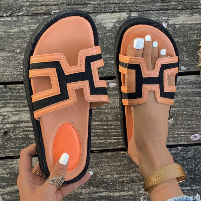 Slippers Women'S 2025 Color Matching Casual Fashion Plus Size Slippers - Image 2