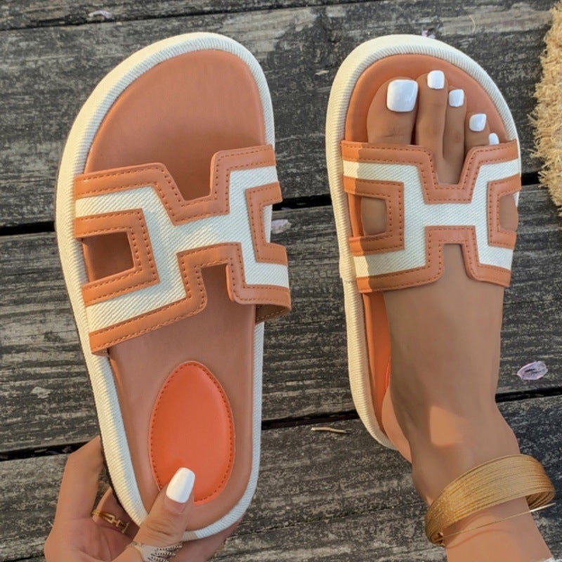 Slippers Women'S 2025 Color Matching Casual Fashion Plus Size Slippers - Image 1