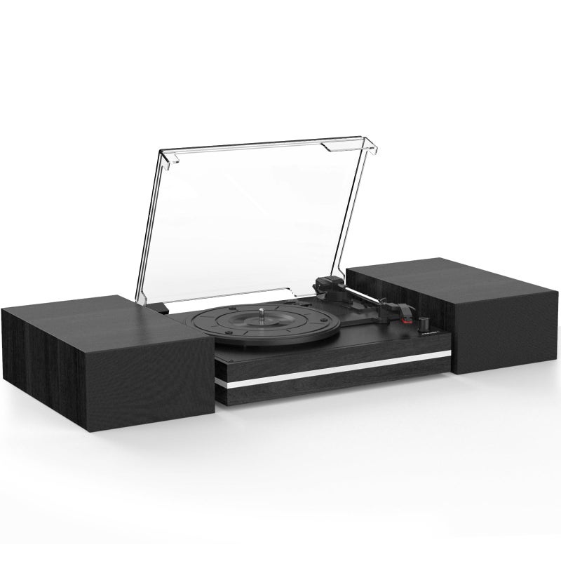 WOCKODER Vinyl Record Player with Dual Separate Stereo Speakers Vintage Turntable with BT Wireless Input Playback Belt Drive 3 Speed 3 Size Playback Record Player Support AUX Headphone Input RCA Out Auto Stop - Image 1