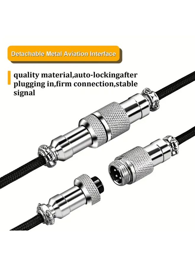 كابل لوحة مفاتيح ميكانيكي من Black Metal USB A إلى Type C مع موصل Aviator مضفر - Image 3