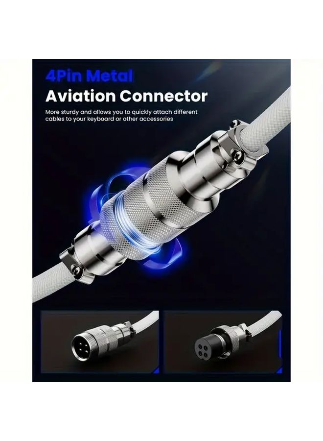 كابل لوحة مفاتيح ميكانيكي من Black Metal USB A إلى Type C مع موصل Aviator مضفر - Image 5