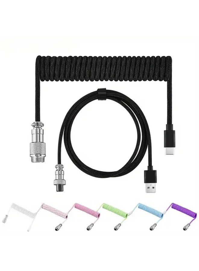 كابل لوحة مفاتيح ميكانيكي من Black Metal USB A إلى Type C مع موصل Aviator مضفر - Image 1