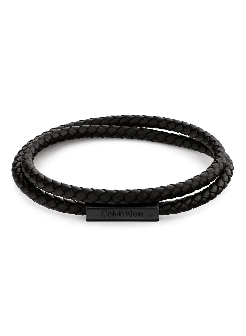 كالفن كلاين Calvin Klein Men's Black Leather Bracelet - 35000209