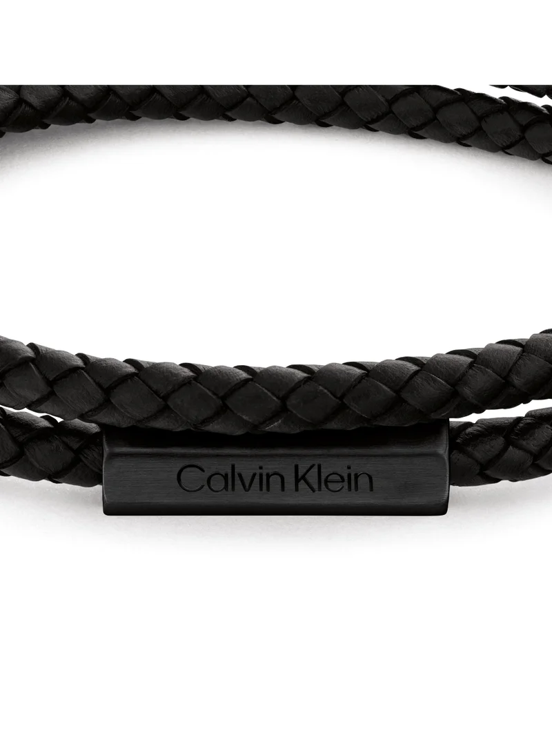 كالفن كلاين Calvin Klein Men's Black Leather Bracelet - 35000209