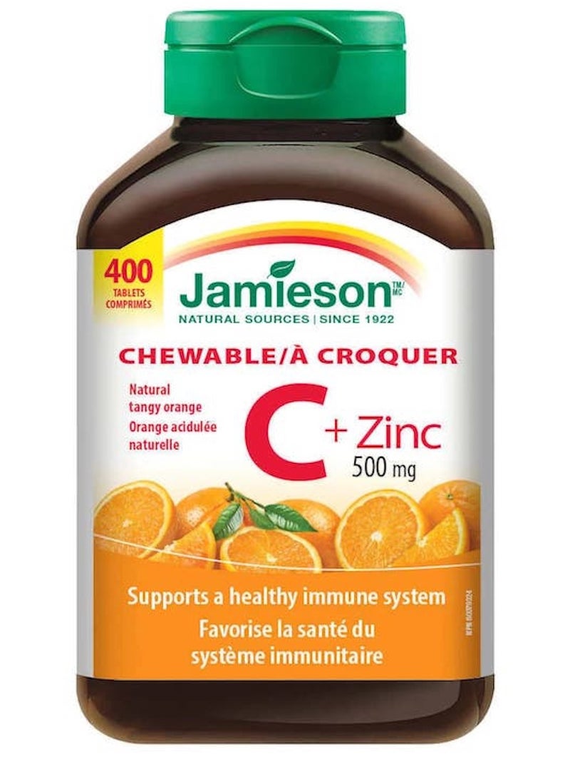 Jamieson Jamieson C + Zinc Chewable 500mg Natural Tangy Orange 400 Tablets 