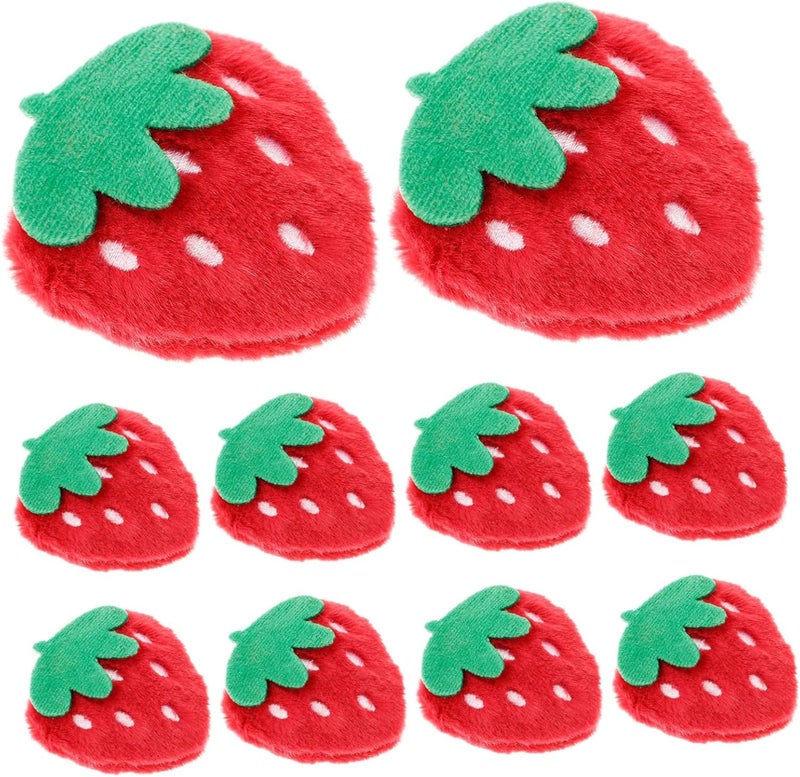 Kisangel 10pcs Cute Strawberry Plush Pins for DIY Crafts Iron-On Patches for Clothing Bags and Accessories Soft Fabric Strawberry Appliques for Boys and Girls and Teens - Image 1