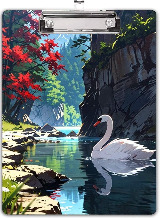 anuradha Enterprises Decorative Clipboard with Swan River Landscape Print, Nature Scene Design, Stationery Organiser - Image 1