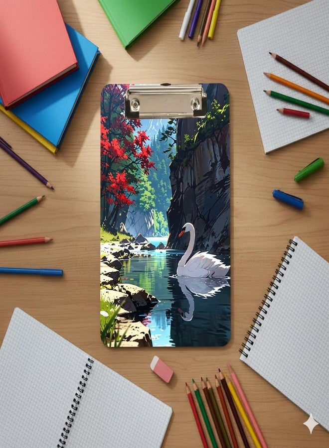 anuradha Enterprises Decorative Clipboard with Swan River Landscape Print, Nature Scene Design, Stationery Organiser - Image 3