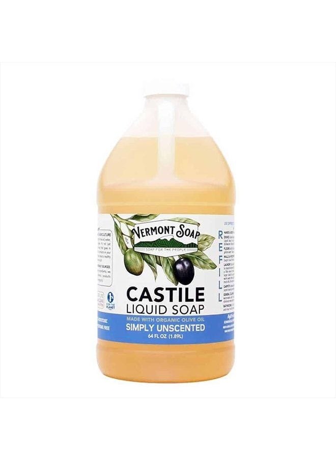 vermont soap - Vermont Castile Soap Unscented, Gentle Liquid Soap for Sensitive Skin & Natural Body Wash, Organic Hair Shampoo for Oily Hair, Aloe Castile Soap for Men & Women - 64 Oz - Image 1
