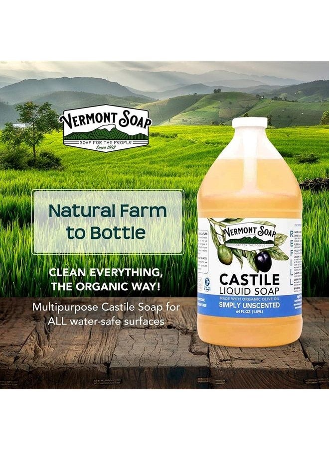 vermont soap - Vermont Castile Soap Unscented, Gentle Liquid Soap for Sensitive Skin & Natural Body Wash, Organic Hair Shampoo for Oily Hair, Aloe Castile Soap for Men & Women - 64 Oz - Image 1