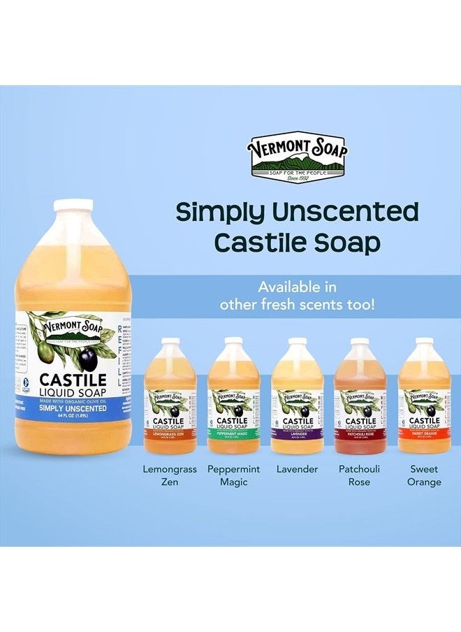 vermont soap - Vermont Castile Soap Unscented, Gentle Liquid Soap for Sensitive Skin & Natural Body Wash, Organic Hair Shampoo for Oily Hair, Aloe Castile Soap for Men & Women - 64 Oz - Image 1