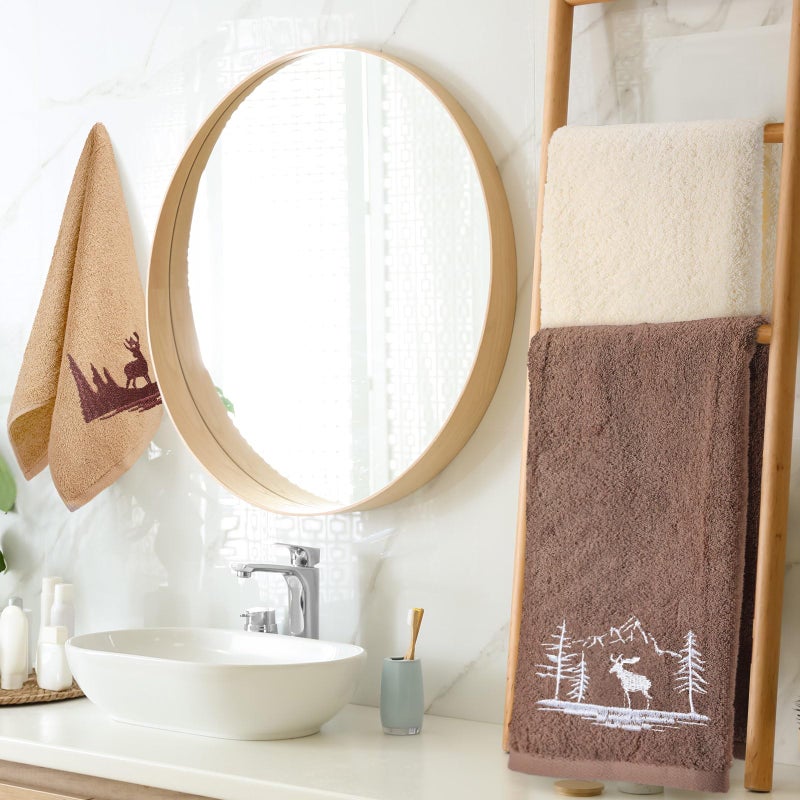 Gilprop 3 Pcs Rustic Cabin Hand Towels Woodland Forest Deer Embroidered Decorative Bathroom Towels 100% Cotton 14 x 29 for Bathroom Kitchen Decor - Image 5