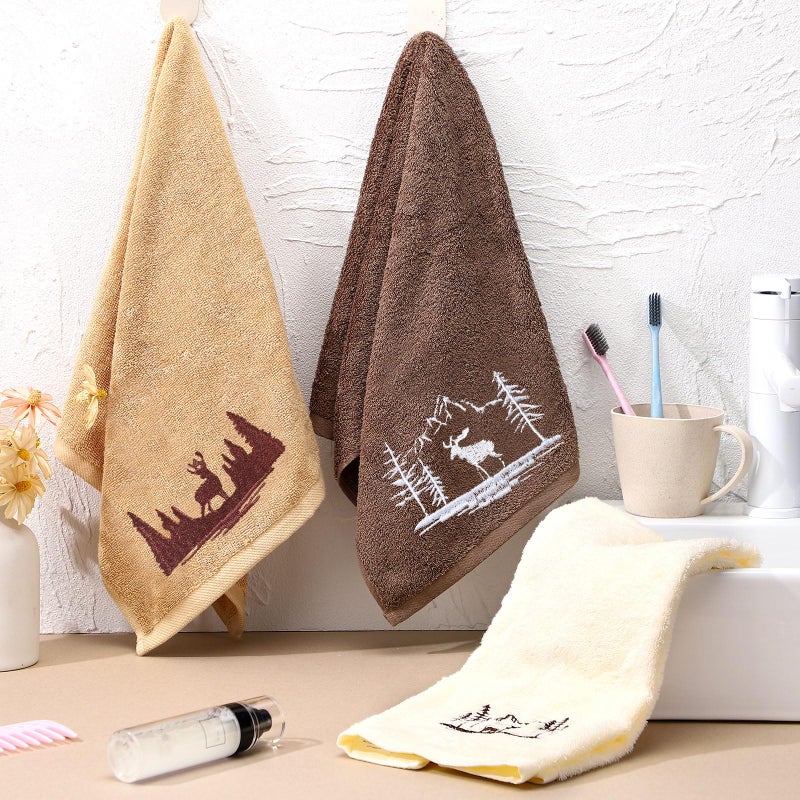 Gilprop 3 Pcs Rustic Cabin Hand Towels Woodland Forest Deer Embroidered Decorative Bathroom Towels 100% Cotton 14 x 29 for Bathroom Kitchen Decor - Image 3