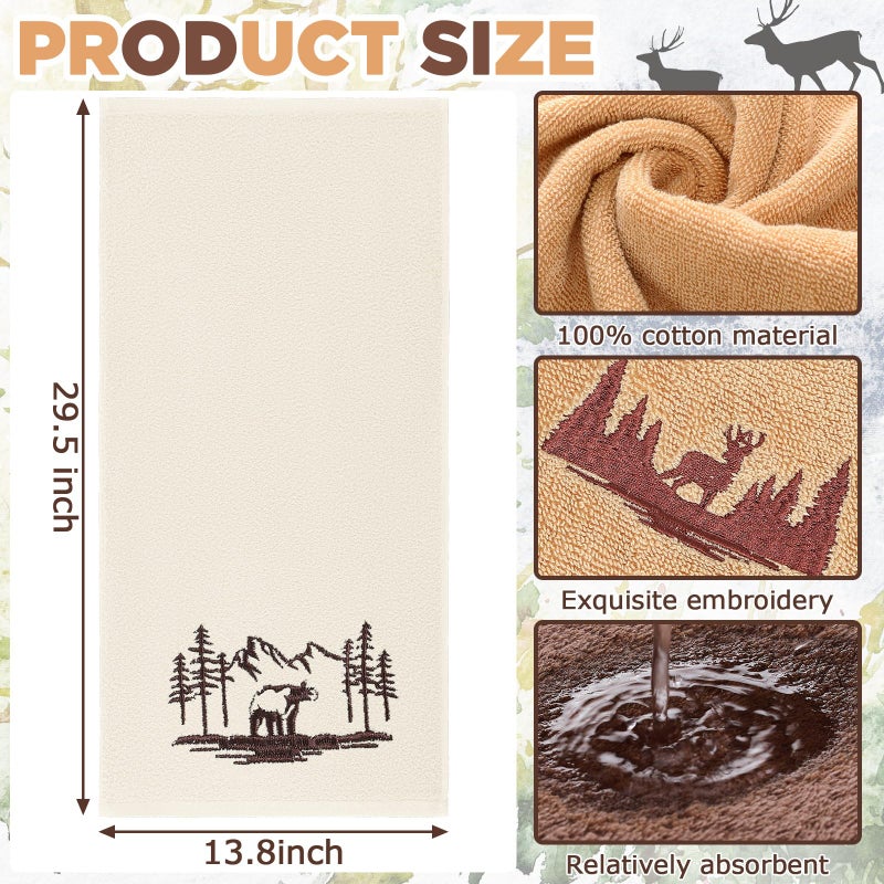 Gilprop 3 Pcs Rustic Cabin Hand Towels Woodland Forest Deer Embroidered Decorative Bathroom Towels 100% Cotton 14 x 29 for Bathroom Kitchen Decor - Image 2