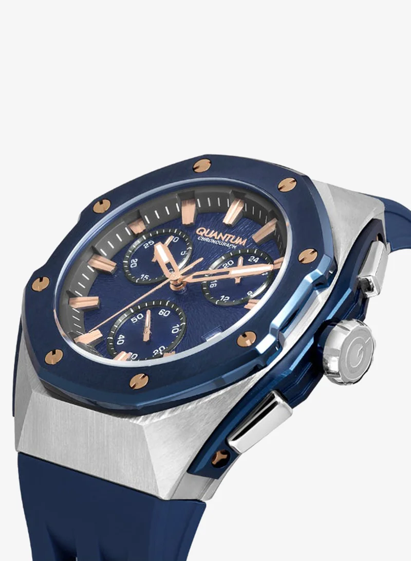 Quantum Dark Blue Men's Silicone Chronograph Watch HNG1170.399 - 46 mm for Men | Best Price UAE