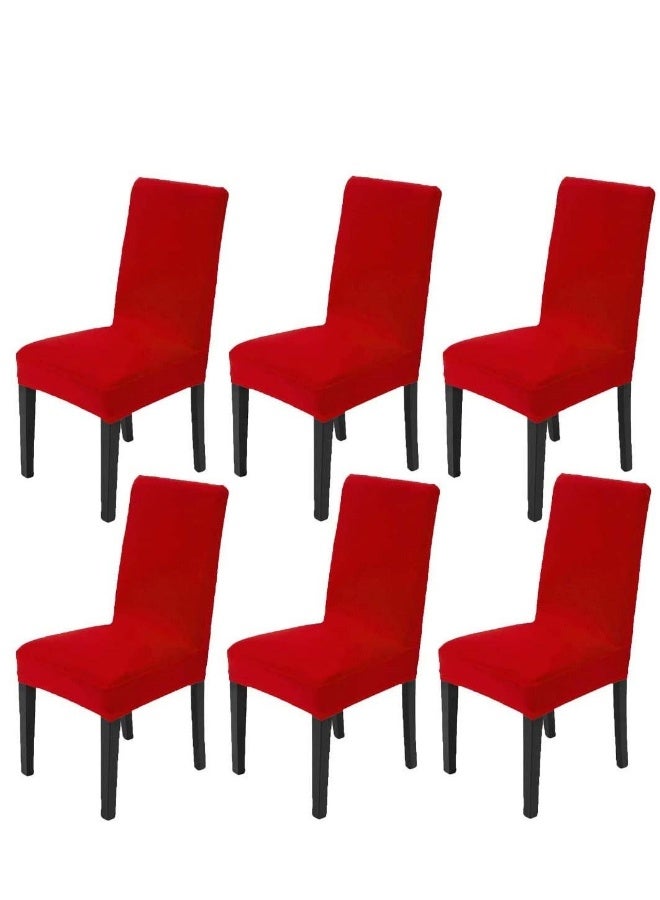 Chair Covers for Dining Room Set of 6 Soft Stretch Chair Protectors Slipcovers Removable and Washable Red