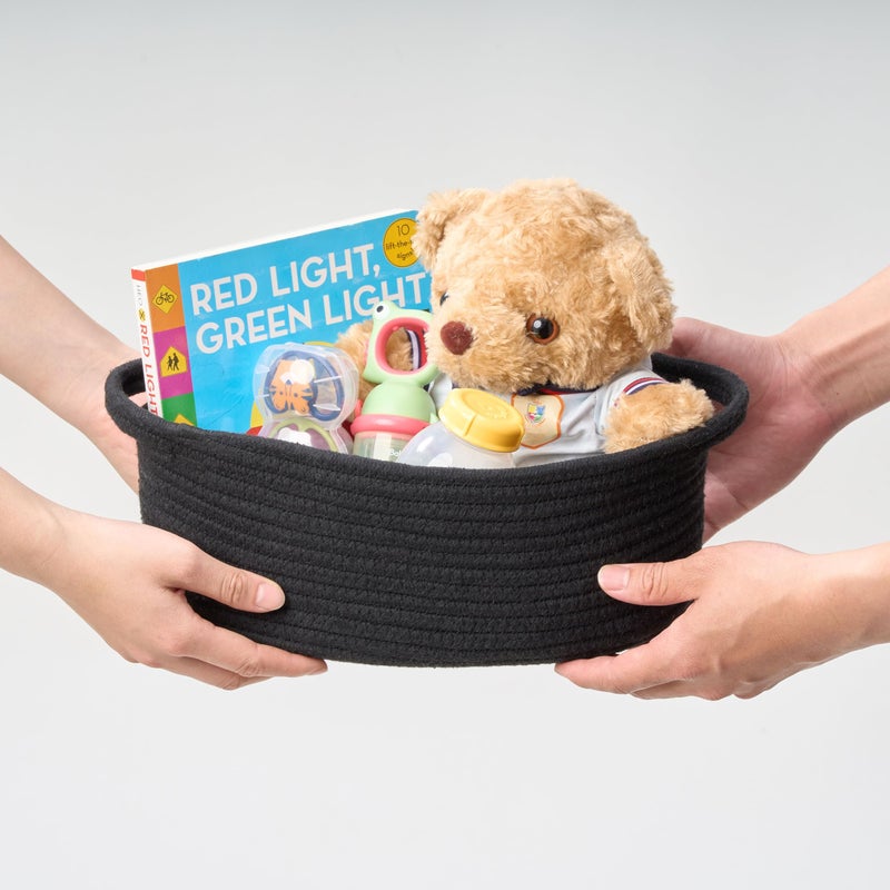 Kodomoore Small Woven Easter Basket with Gift Bag and Ribbon â€“ Empty Burr Basket for Gifts, Baby Shower, & Birthdays â€“ Decorative Rope Storage Organizer for Shelves, 12"x8"x5", Black - Image 5