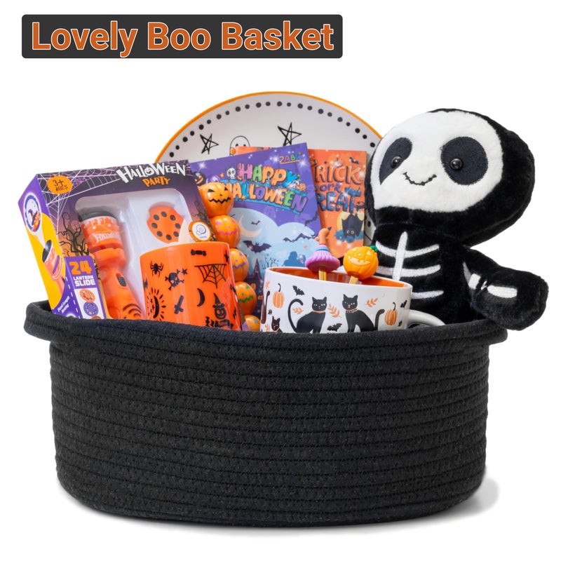 Kodomoore Small Woven Easter Basket with Gift Bag and Ribbon â€“ Empty Burr Basket for Gifts, Baby Shower, & Birthdays â€“ Decorative Rope Storage Organizer for Shelves, 12"x8"x5", Black - Image 4