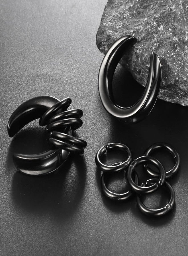 Earblity 1 Pair saddle Gauges with 10pcs rings 7/8“(22mm) Ear Tunnels Plugs 316 Stainless Steel Black Ear Gauges Weight Saddle Plugs Hypoallergenic expander Piercing Body Jewelry - Image 3