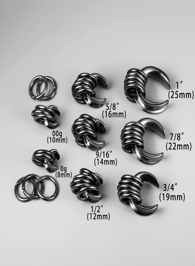 Earblity 1 Pair saddle Gauges with 10pcs rings 7/8“(22mm) Ear Tunnels Plugs 316 Stainless Steel Black Ear Gauges Weight Saddle Plugs Hypoallergenic expander Piercing Body Jewelry - Image 5