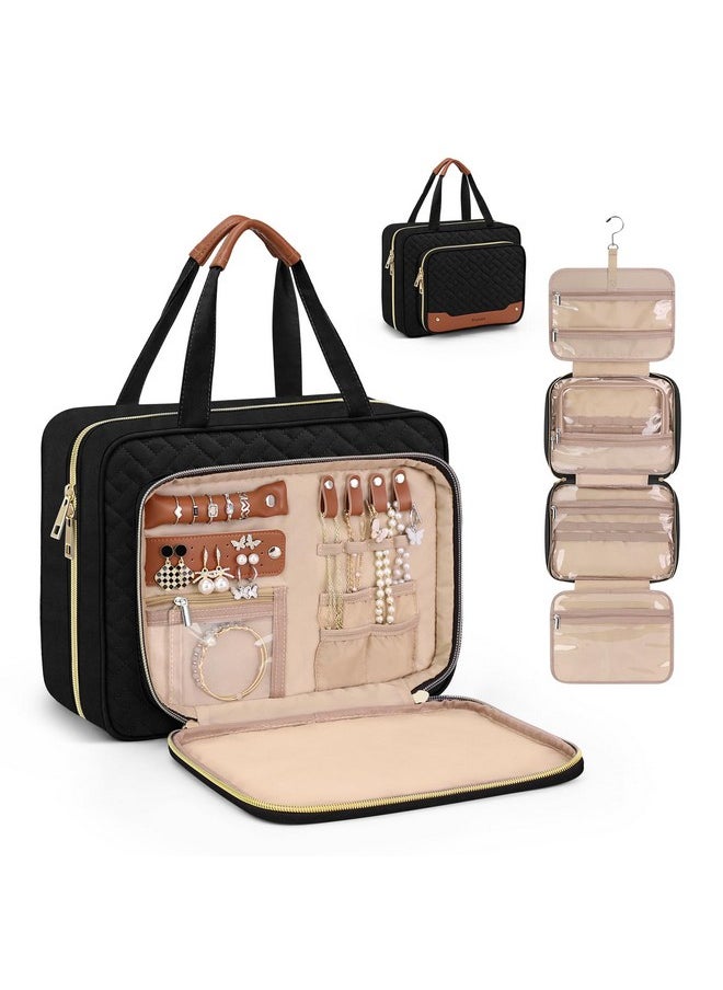 Wedama Wedama Toiletry Bag for Women, Hanging Travel Toiletry Bag with Jewelry Organizer Compartment Large Makeup Bag, PVC Waterproof Cosmetic Travel Bag for Travel Business Trips Camping Bathroom, Black  - Image 1