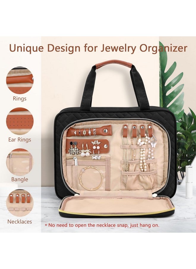 Wedama Wedama Toiletry Bag for Women, Hanging Travel Toiletry Bag with Jewelry Organizer Compartment Large Makeup Bag, PVC Waterproof Cosmetic Travel Bag for Travel Business Trips Camping Bathroom, Black  - Image 2