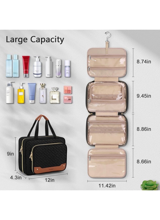 Wedama Wedama Toiletry Bag for Women, Hanging Travel Toiletry Bag with Jewelry Organizer Compartment Large Makeup Bag, PVC Waterproof Cosmetic Travel Bag for Travel Business Trips Camping Bathroom, Black  - Image 4