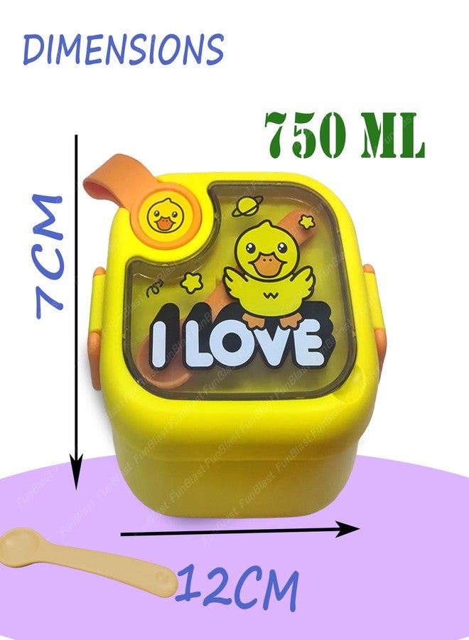 FunBlast Lunch Box for School Kids - Duck Theme Lunch Box with Spoon, SS304 Lunch Box, Tiffin Box for School, Air-Tight Lunch Box, Stainless Steel Insulated Lunch Box, 750 Ml (Multicolor) - Image 2