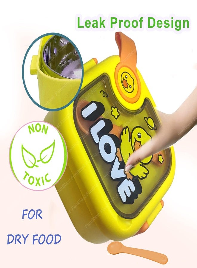 FunBlast Lunch Box for School Kids - Duck Theme Lunch Box with Spoon, SS304 Lunch Box, Tiffin Box for School, Air-Tight Lunch Box, Stainless Steel Insulated Lunch Box, 750 Ml (Multicolor) - Image 4