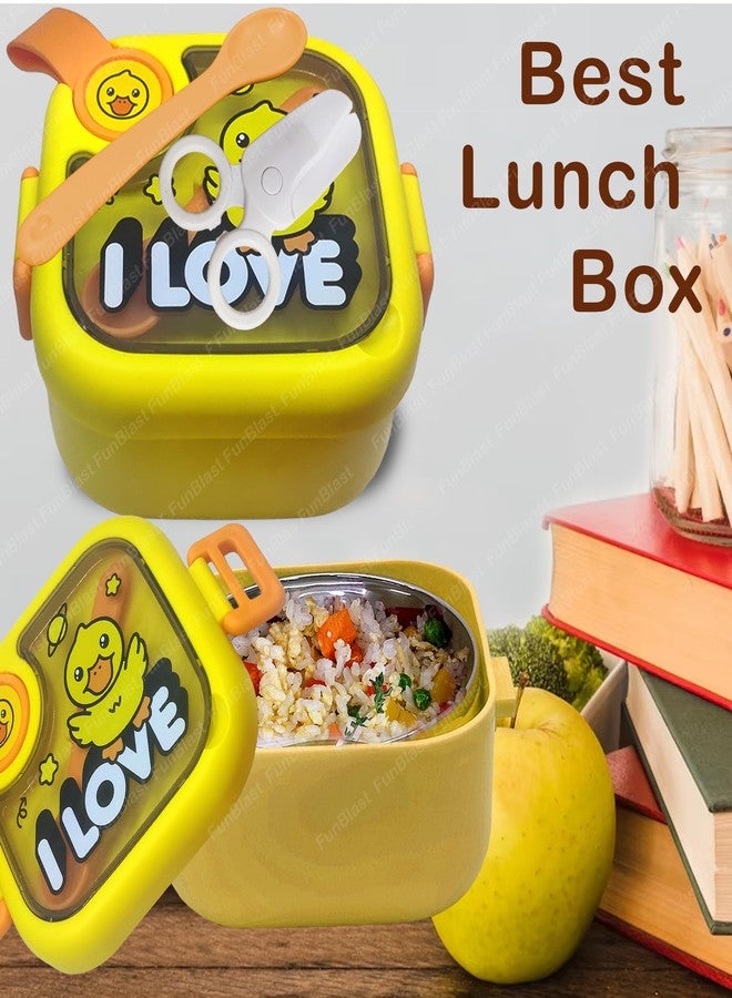 FunBlast Lunch Box for School Kids - Duck Theme Lunch Box with Spoon, SS304 Lunch Box, Tiffin Box for School, Air-Tight Lunch Box, Stainless Steel Insulated Lunch Box, 750 Ml (Multicolor) - Image 3