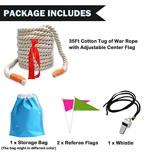 Niantime 35Ft Tug of War Rope Field Day Family Reunion Tug Rope Natural Cotton Tug of War Rope for Kids and Adults, Summer Campe, Yard Games, Outdoor Camping Picnic Games, Team Building - Image 2