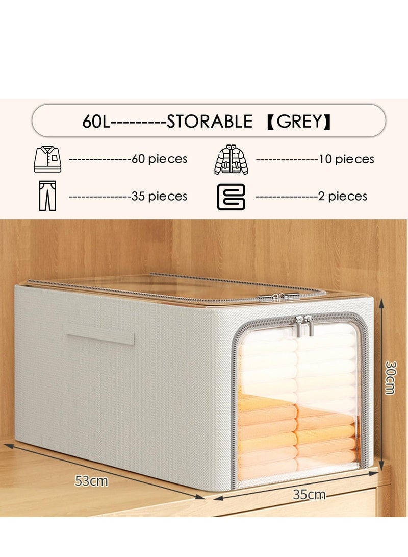 DUNISO 1 Pcs Clothes Storage Bag, 90L Oxford Fabric Storage Container, Metal Frame Closet Storage Bin, Window with Handles, with window and handles to store bedding, blankets, toys, books. (Gray) - Image 3