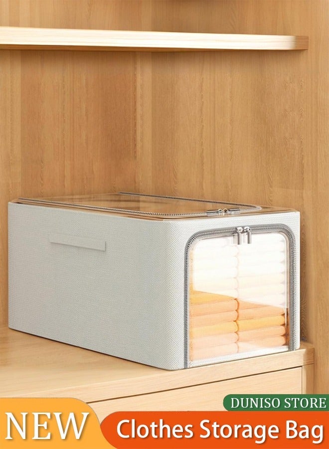 DUNISO 1 Pcs Clothes Storage Bag, 90L Oxford Fabric Storage Container, Metal Frame Closet Storage Bin, Window with Handles, with window and handles to store bedding, blankets, toys, books. (Gray) - Image 1