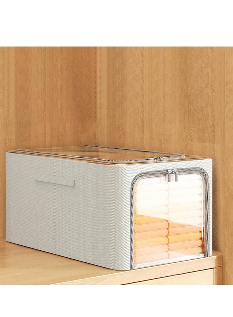 DUNISO 1 Pcs Clothes Storage Bag, 90L Oxford Fabric Storage Container, Metal Frame Closet Storage Bin, Window with Handles, with window and handles to store bedding, blankets, toys, books. (Gray) - Image 2