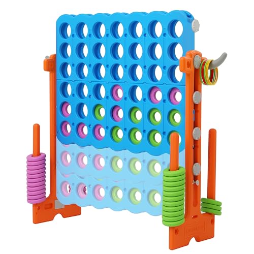 SDADI Height Adjustable Giant 4 in a Row Connect Game 2in1 Jumbo 4toScore Game with Ring Toss Game Set Indoor Outdoor Yard Game Party Game for Kids Adults and Family Orange - Image 1