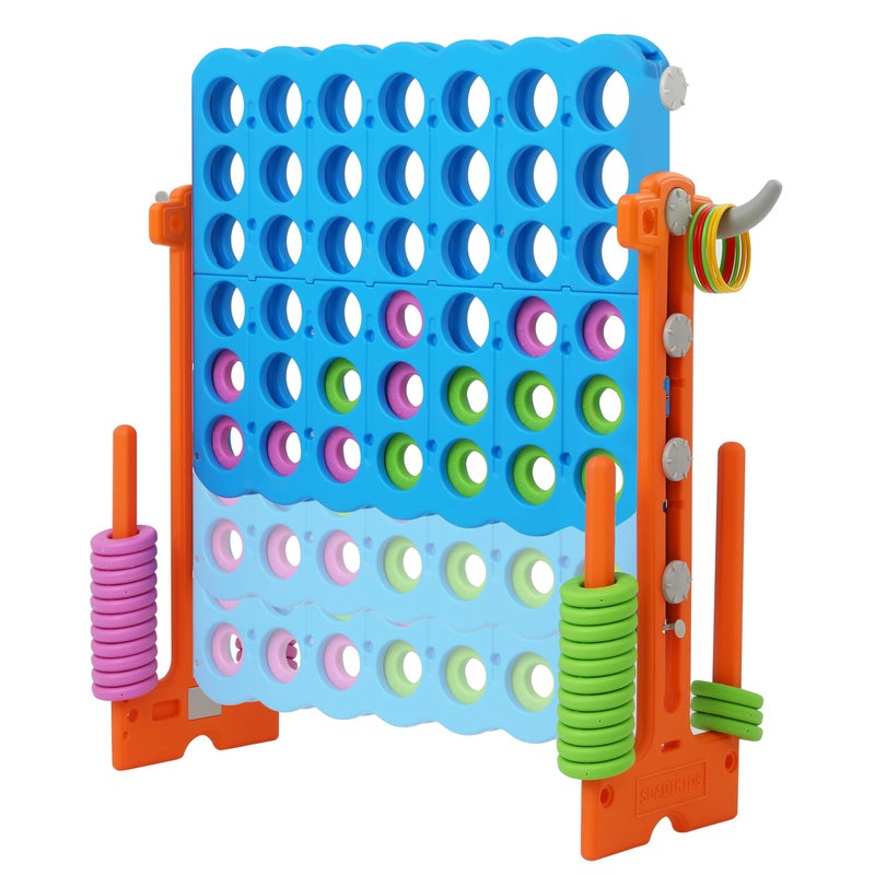 SDADI Height Adjustable Giant 4 in a Row Connect Game 2in1 Jumbo 4toScore Game with Ring Toss Game Set Indoor Outdoor Yard Game Party Game for Kids Adults and Family Orange - Image 2