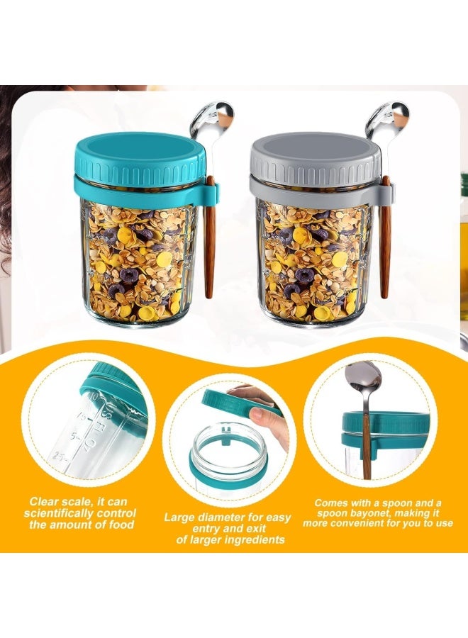 بريميفي عبوة من 2 برطمان شوفان ليلي بسعة 350 مل مع أغطية وملاعق، وعاء شوفان زجاجي قابل لإعادة الاستخدام مع علامات قياس، لتخزين الطعام في أواني الإفطار، وعاء شوفان للحليب والحبوب والفواكه - Image 5