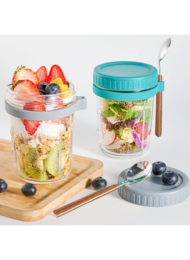 بريميفي عبوة من 2 برطمان شوفان ليلي بسعة 350 مل مع أغطية وملاعق، وعاء شوفان زجاجي قابل لإعادة الاستخدام مع علامات قياس، لتخزين الطعام في أواني الإفطار، وعاء شوفان للحليب والحبوب والفواكه - Image 4