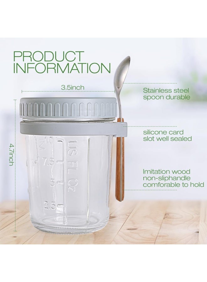 بريميفي عبوة من 2 برطمان شوفان ليلي بسعة 350 مل مع أغطية وملاعق، وعاء شوفان زجاجي قابل لإعادة الاستخدام مع علامات قياس، لتخزين الطعام في أواني الإفطار، وعاء شوفان للحليب والحبوب والفواكه - Image 2